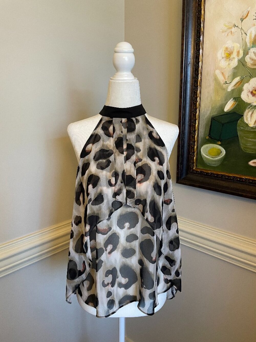 BCBGeneration Cheetah Print Ruffle Halter Top Size S